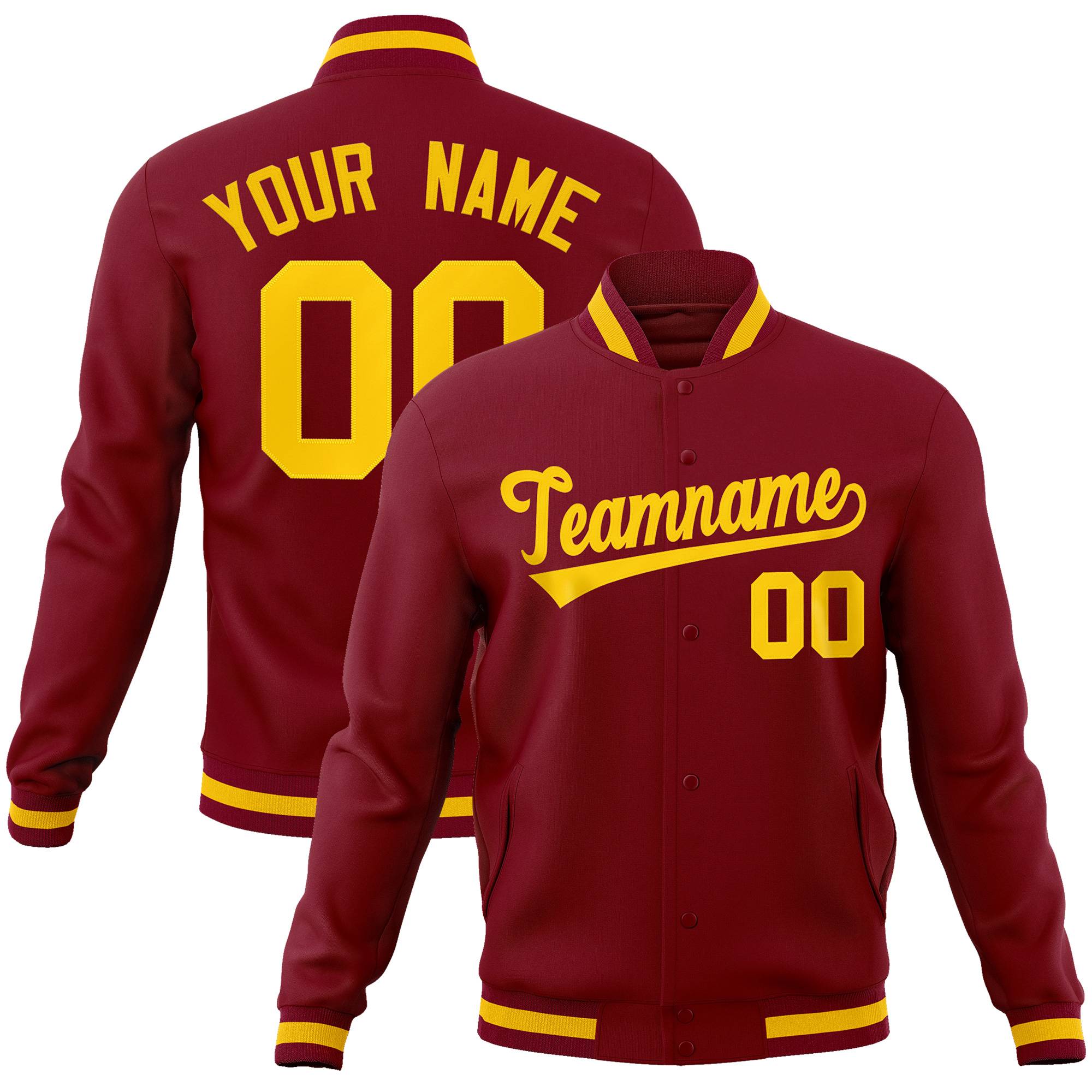 Custom Crimson Gold Classic Style Varsity Full-Snap Letterman Jacket