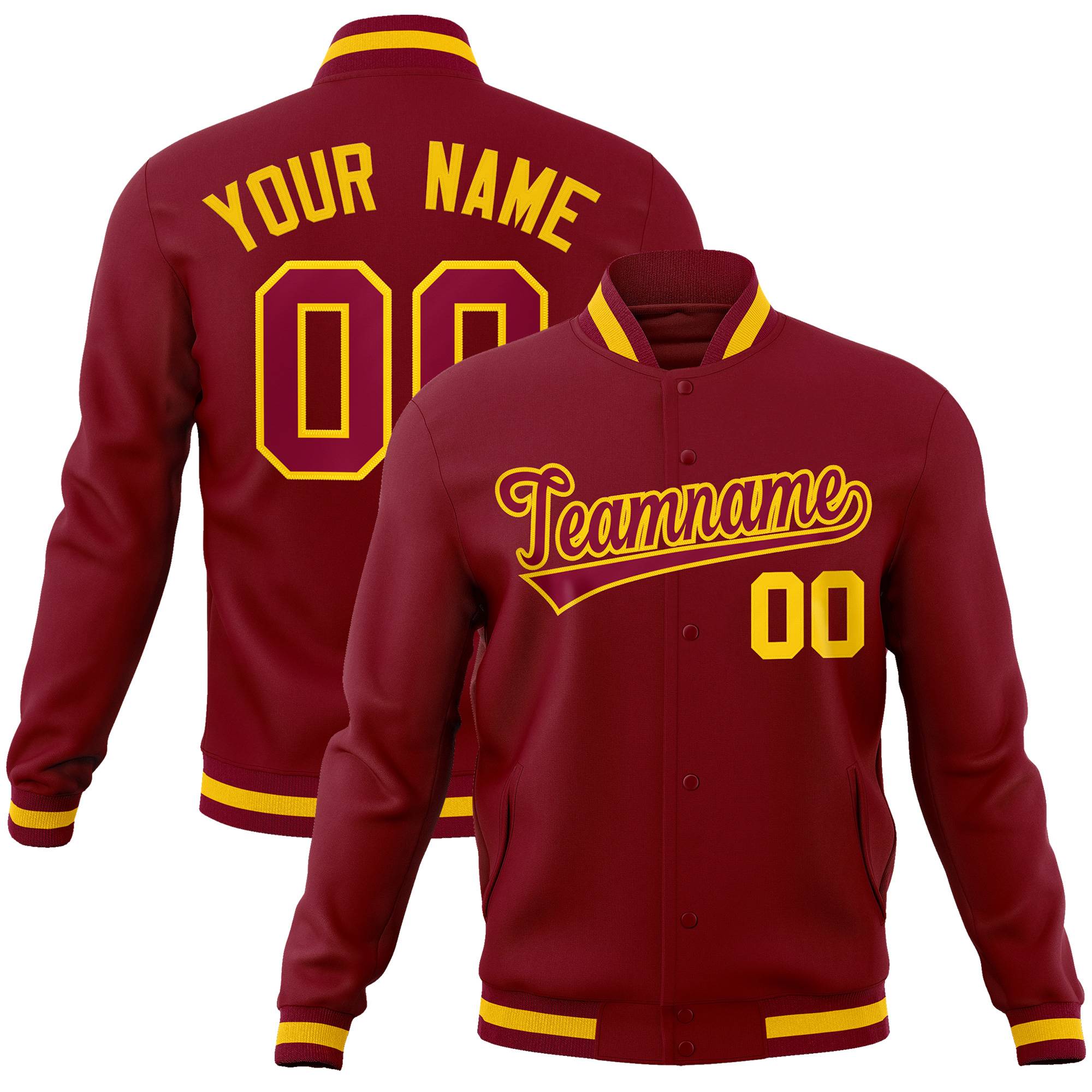 Custom Crimson Crimson-Gold Classic Style Varsity Full-Snap Letterman Jacket