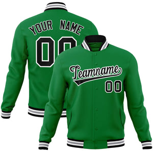 Custom Green Black-White Classic Style Varsity Full-Snap Letterman Jacket