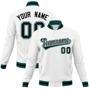 Custom White Black-White Classic Style Varsity Full-Snap Letterman Jacket