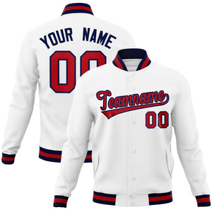 Custom White Red-Navy Classic Style Varsity Full-Snap Letterman Jacket