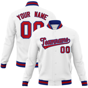 Custom White Red-Royal Classic Style Varsity Full-Snap Letterman Jacket