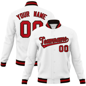 Custom White Red-Brown Classic Style Varsity Full-Snap Letterman Jacket