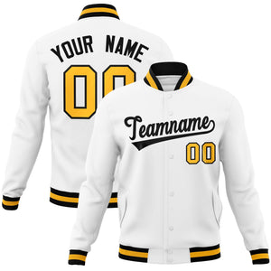 Custom White Black Classic Style Varsity Full-Snap Letterman Jacket