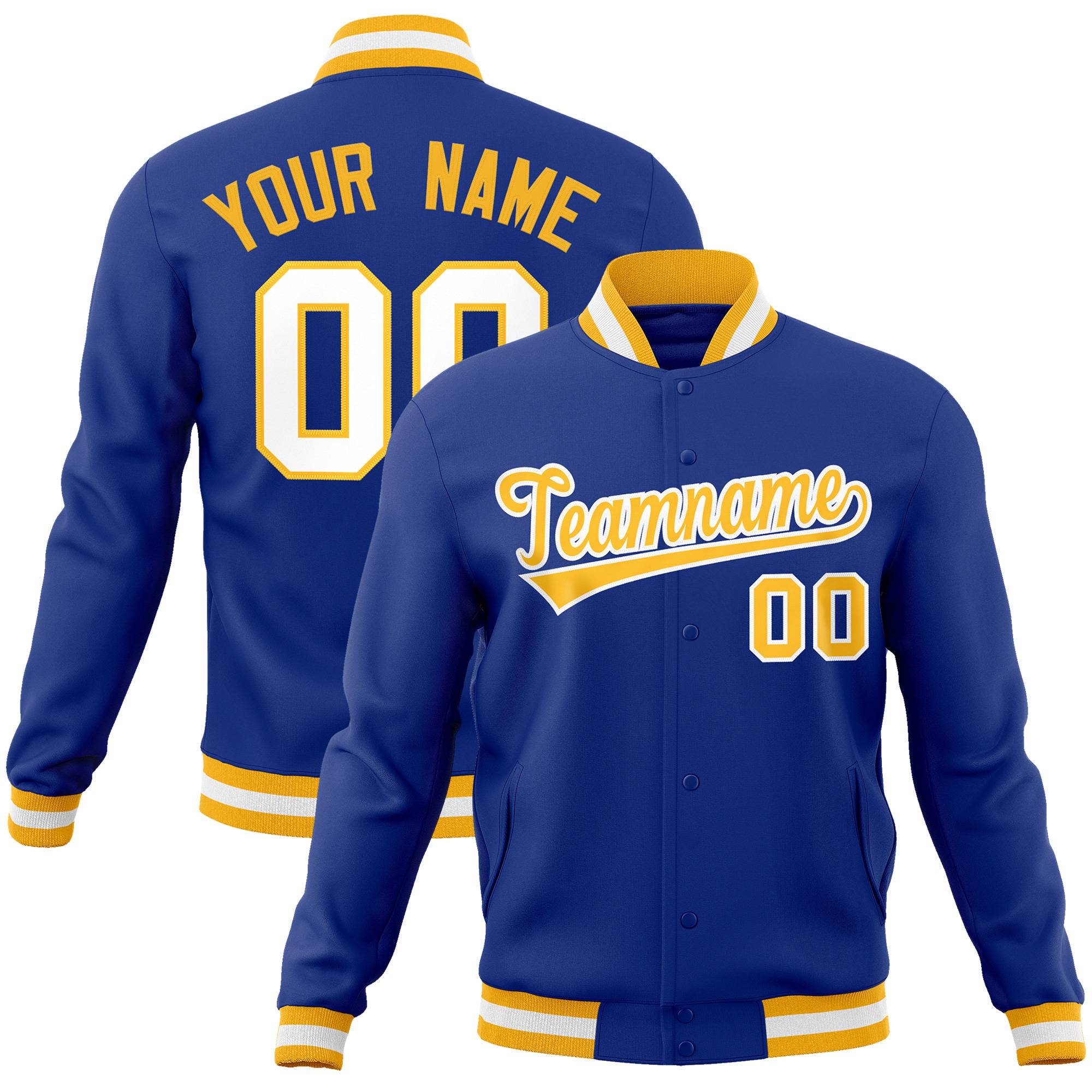 Custom Royal Gold-White Classic Style Varsity Full-Snap Letterman Jacket