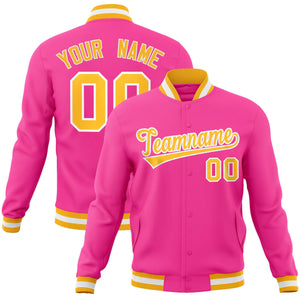 Custom Pink Gold-White Classic Style Varsity Full-Snap Letterman Jacket