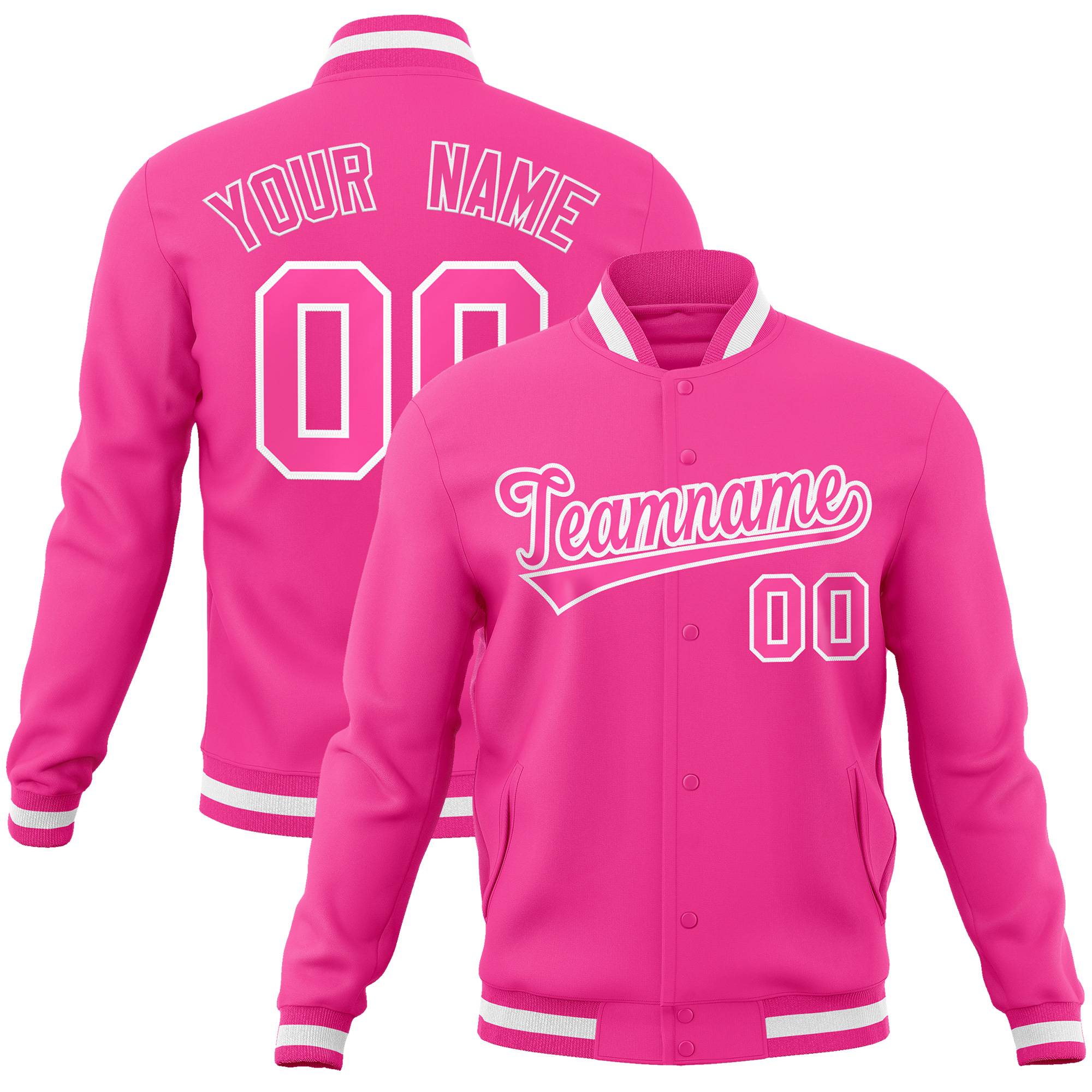 Custom Pink Pink-White Classic Style Varsity Full-Snap Letterman Jacket