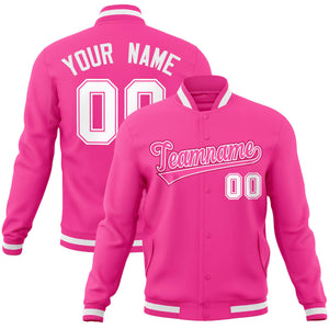 Custom Pink Pink-White Classic Style Varsity Full-Snap Letterman Jacket