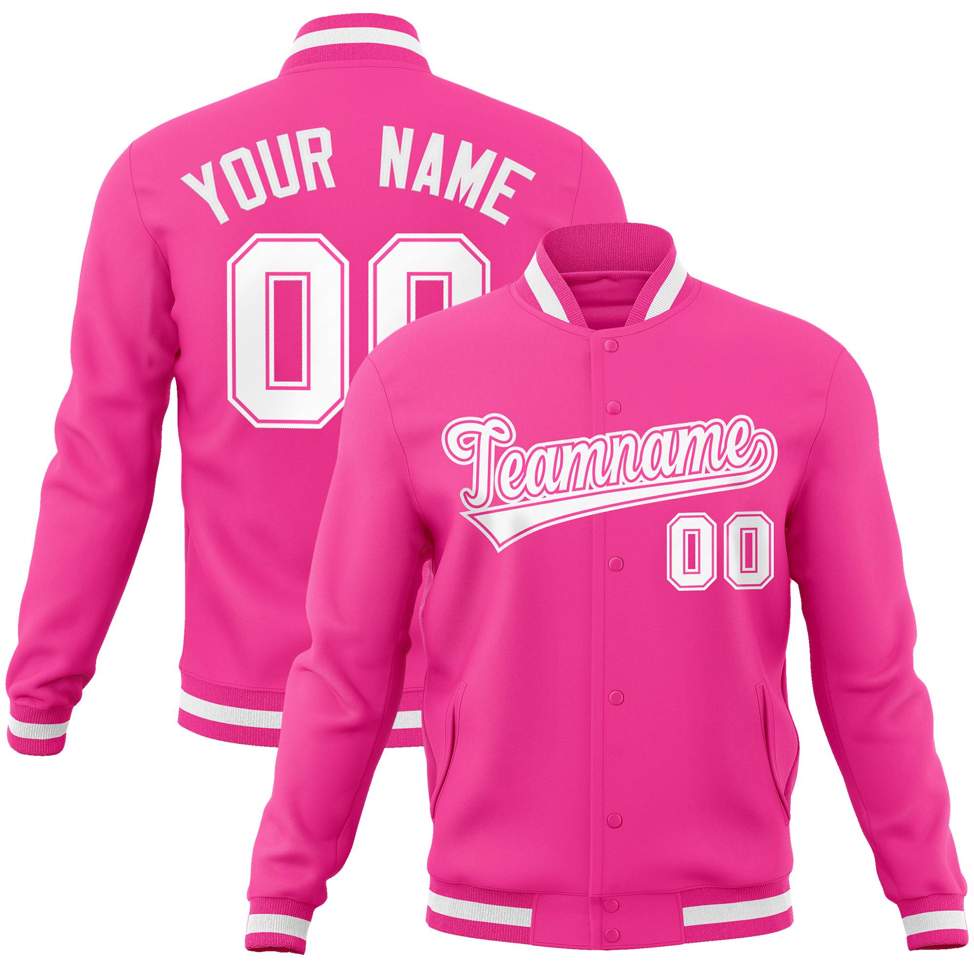 Custom Pink White-Pink Classic Style Varsity Full-Snap Letterman Jacket