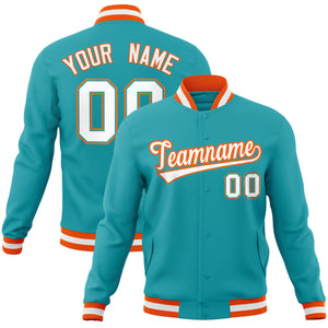 Custom Aqua White-Orange Classic Style Varsity Full-Snap Letterman Jacket