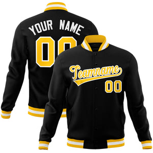 Custom Black Gold-White Classic Style Varsity Full-Snap Letterman Jacket