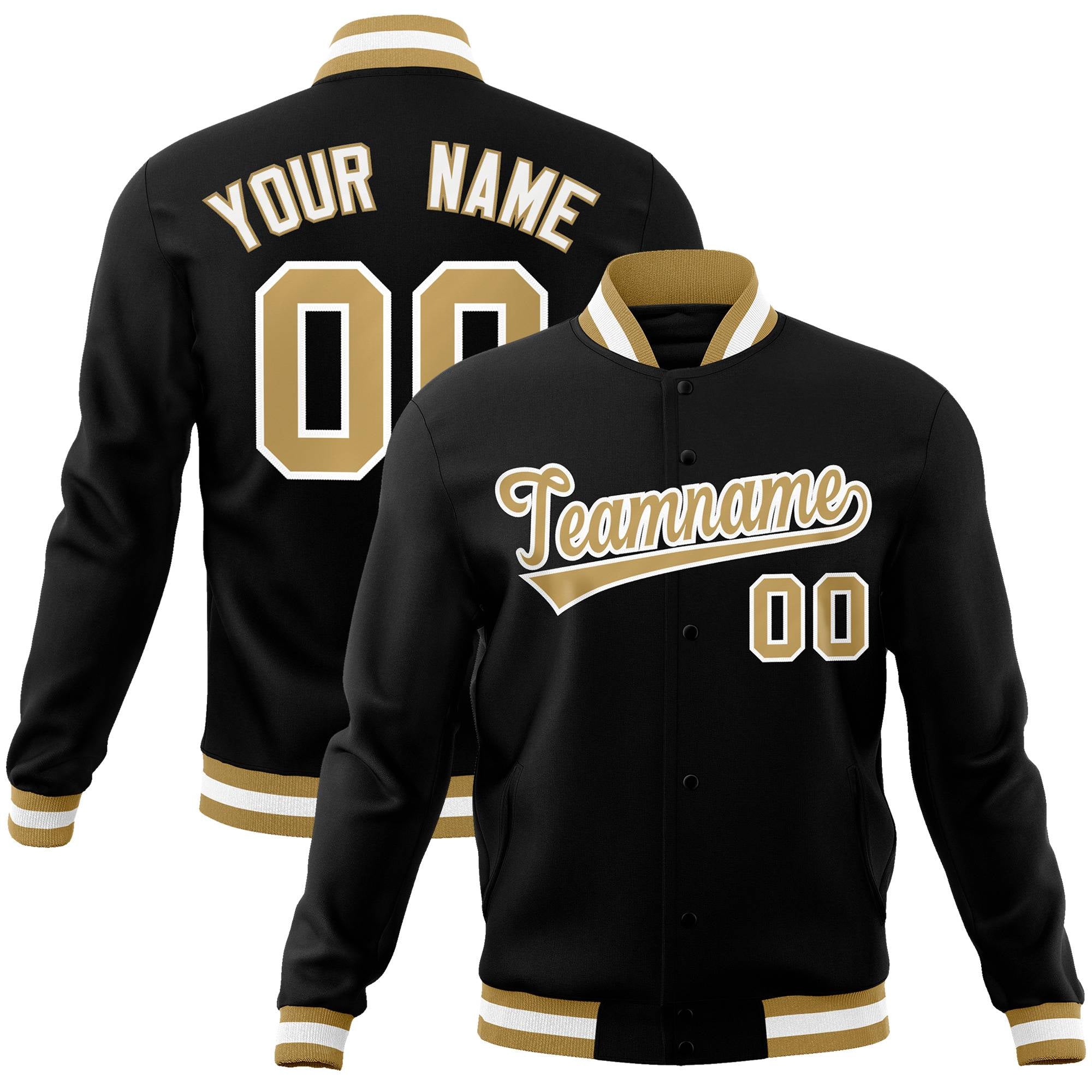 Custom Black Old Gold-White Classic Style Varsity Full-Snap Letterman Jacket