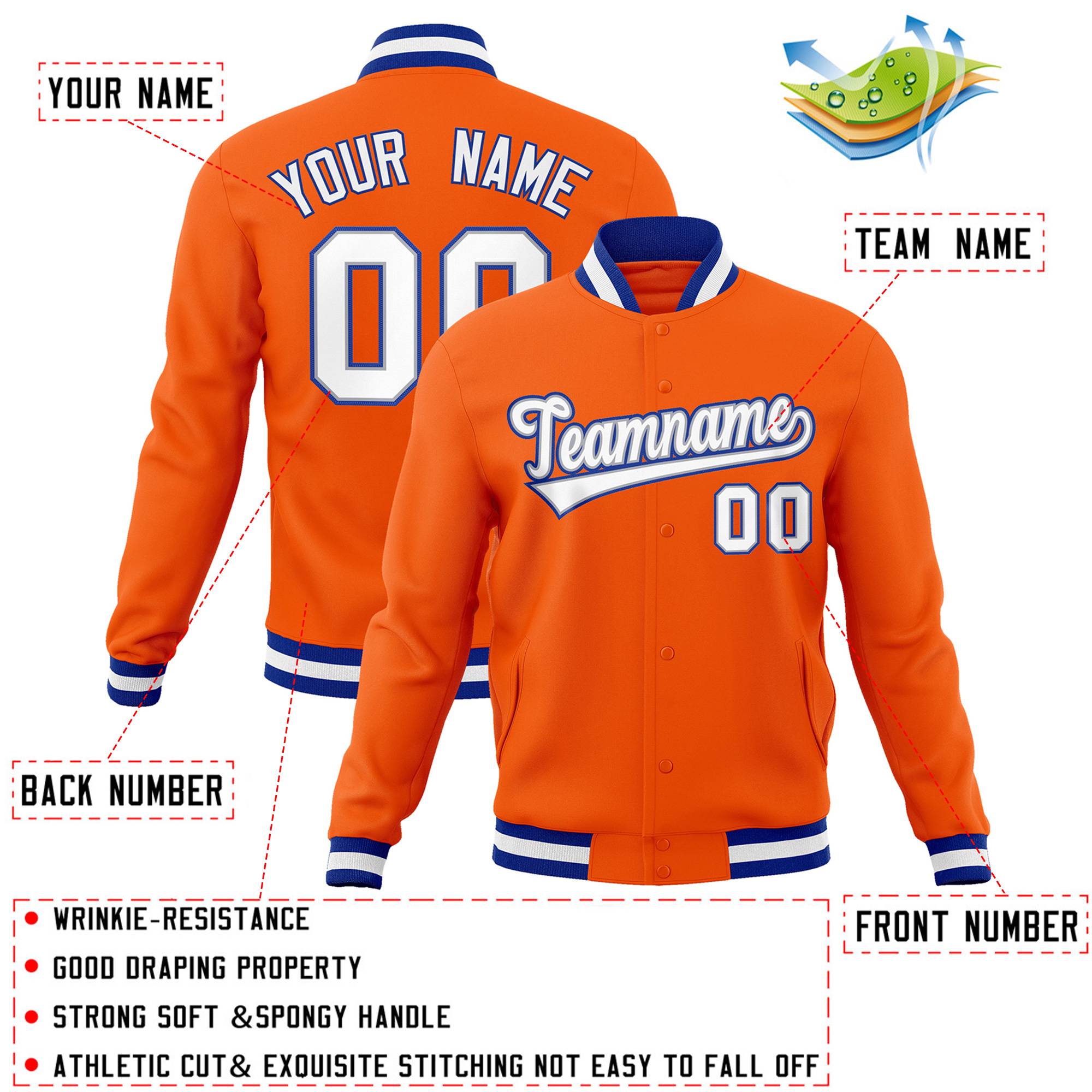 Custom Orange White-Gray Classic Style Varsity Full-Snap Letterman Jacket