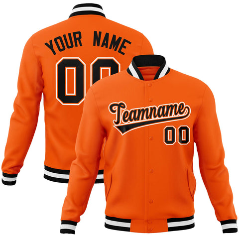 Custom Orange Black-Orange Classic Style Varsity Full-Snap Letterman Jacket
