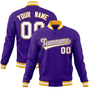 Custom Purple White-Purple Classic Style Varsity Full-Snap Letterman Jacket