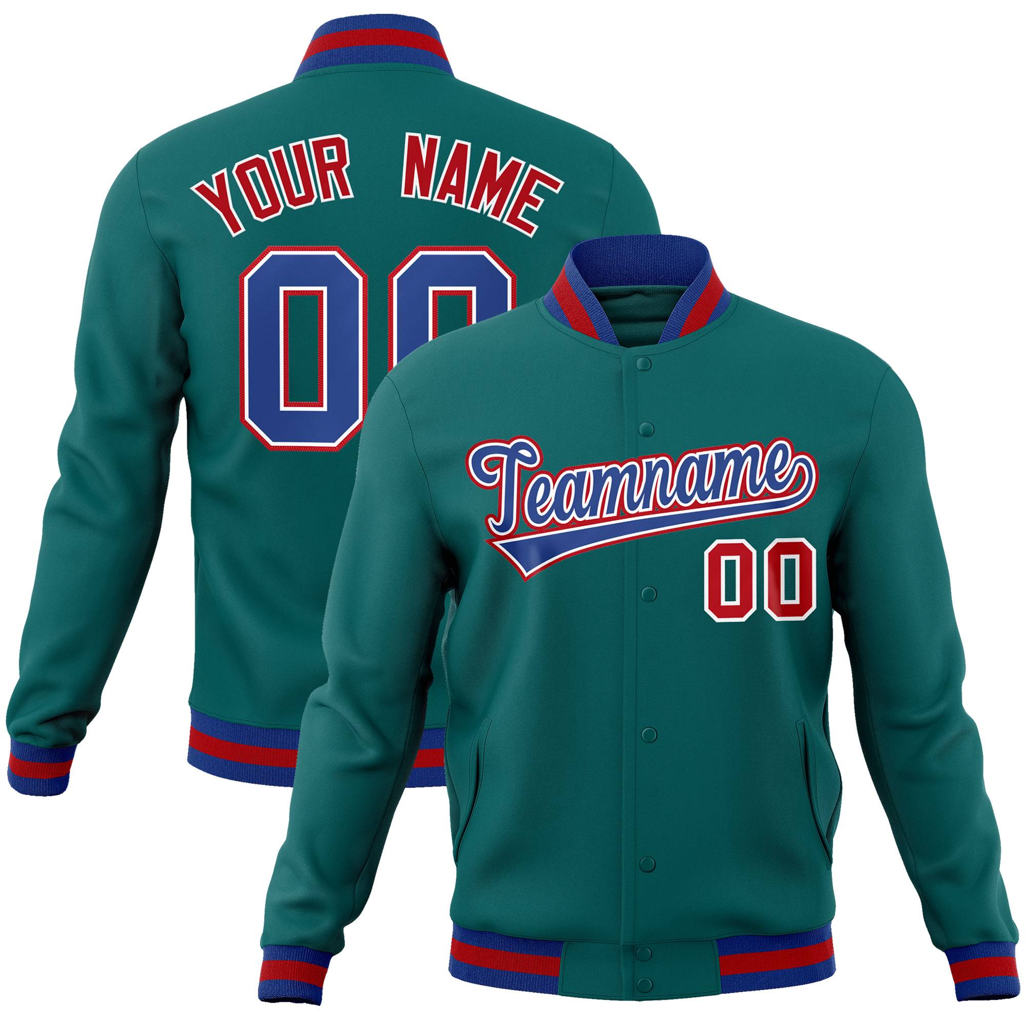 Custom Aqua Royal-White Classic Style Varsity Full-Snap Letterman Jacket