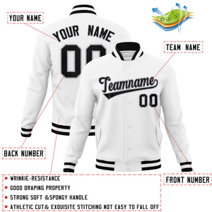 Custom White Black-Gray Classic Style Varsity Full-Snap Letterman Jacket