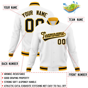 Custom White Black-Gold Classic Style Varsity Full-Snap Letterman Jacket