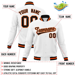 Custom White Black-Orange Classic Style Varsity Full-Snap Letterman Jacket