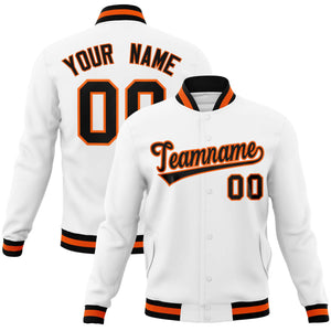 Custom White Black-Orange Classic Style Varsity Full-Snap Letterman Jacket