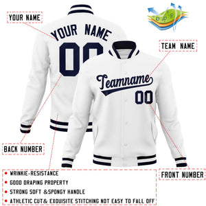 Custom White Navy Classic Style Varsity Full-Snap Letterman Jacket