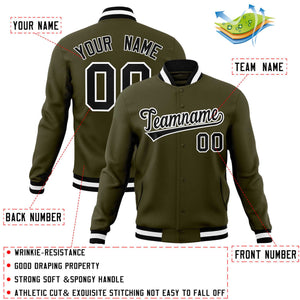 Custom Olive Black-White Classic Style Varsity Full-Snap Letterman Jacket