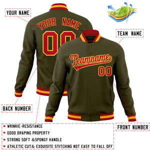 Custom Olive Red-Gold Classic Style Varsity Full-Snap Letterman Jacket