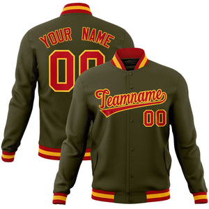 Custom Olive Red-Gold Classic Style Varsity Full-Snap Letterman Jacket