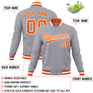 Custom Gray Orange-White Classic Style Varsity Full-Snap Letterman Jacket