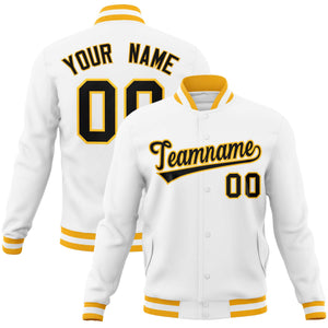 Custom White Black-Gold Classic Style Varsity Full-Snap Letterman Jacket