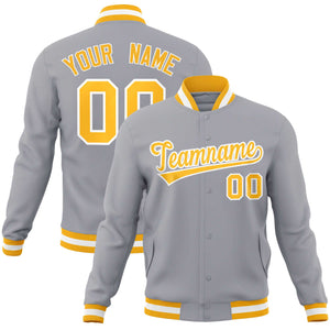 Custom Gray Gold-White Classic Style Varsity Full-Snap Letterman Jacket