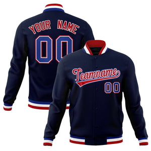 Custom Navy Red-Royal Classic Style Varsity Full-Snap Letterman Jacket