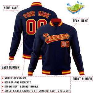 Custom Navy Red-Gold Classic Style Varsity Full-Snap Letterman Jacket