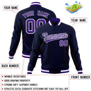 Custom Navy Purple-White Classic Style Varsity Full-Snap Letterman Jacket