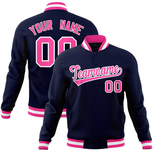 Custom Navy Pink-White Classic Style Varsity Full-Snap Letterman Jacket