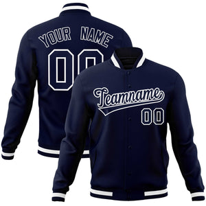 Custom Navy Navy-White Classic Style Varsity Full-Snap Letterman Jacket