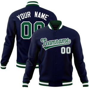 Custom Navy Green-Gray Classic Style Varsity Full-Snap Letterman Jacket