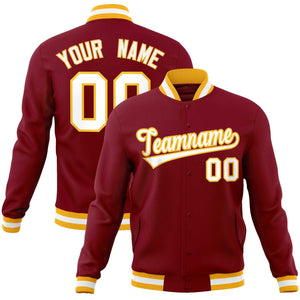 Custom Crimson White-Gold Classic Style Varsity Full-Snap Letterman Jacket