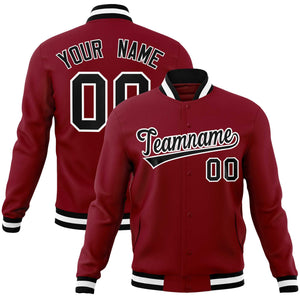 Custom Crimson Black-White Classic Style Varsity Full-Snap Letterman Jacket