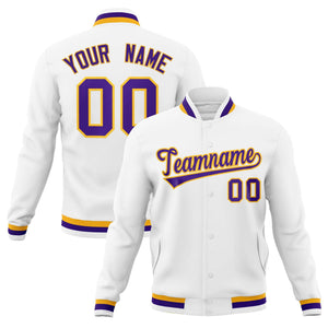 Custom White Purple-Gold Classic Style Varsity Full-Snap Letterman Jacket