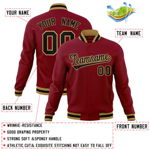 Custom Crimson Black-Old Gold Classic Style Varsity Full-Snap Letterman Jacket