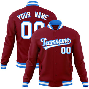 Custom Crimson White-Powder Blue Classic Style Varsity Full-Snap Letterman Jacket