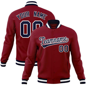 Custom Crimson Navy-White Classic Style Varsity Full-Snap Letterman Jacket