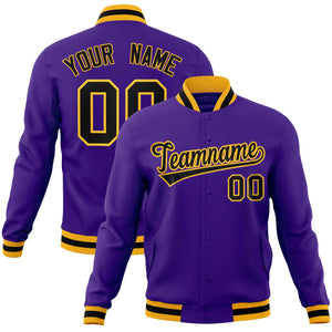 Custom Purple Black-Gold Classic Style Varsity Full-Snap Letterman Jacket