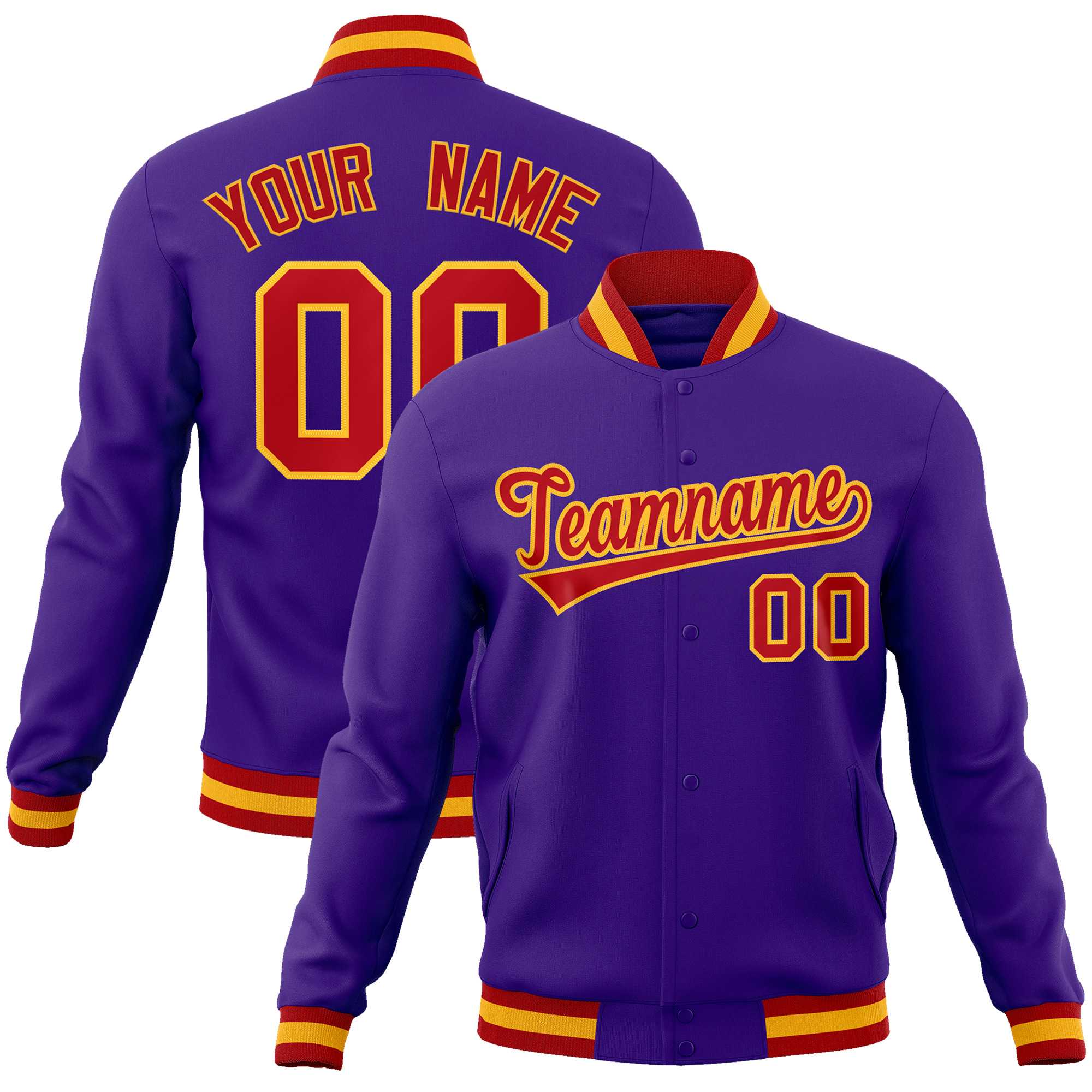 Custom Purple Red-Gold Classic Style Varsity Full-Snap Letterman Jacket