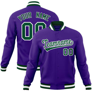 Custom Purple Green-White Classic Style Varsity Full-Snap Letterman Jacket