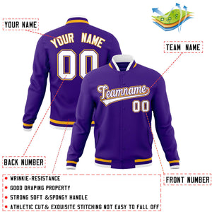 Custom Purple White-Gold Classic Style Varsity Full-Snap Letterman Jacket