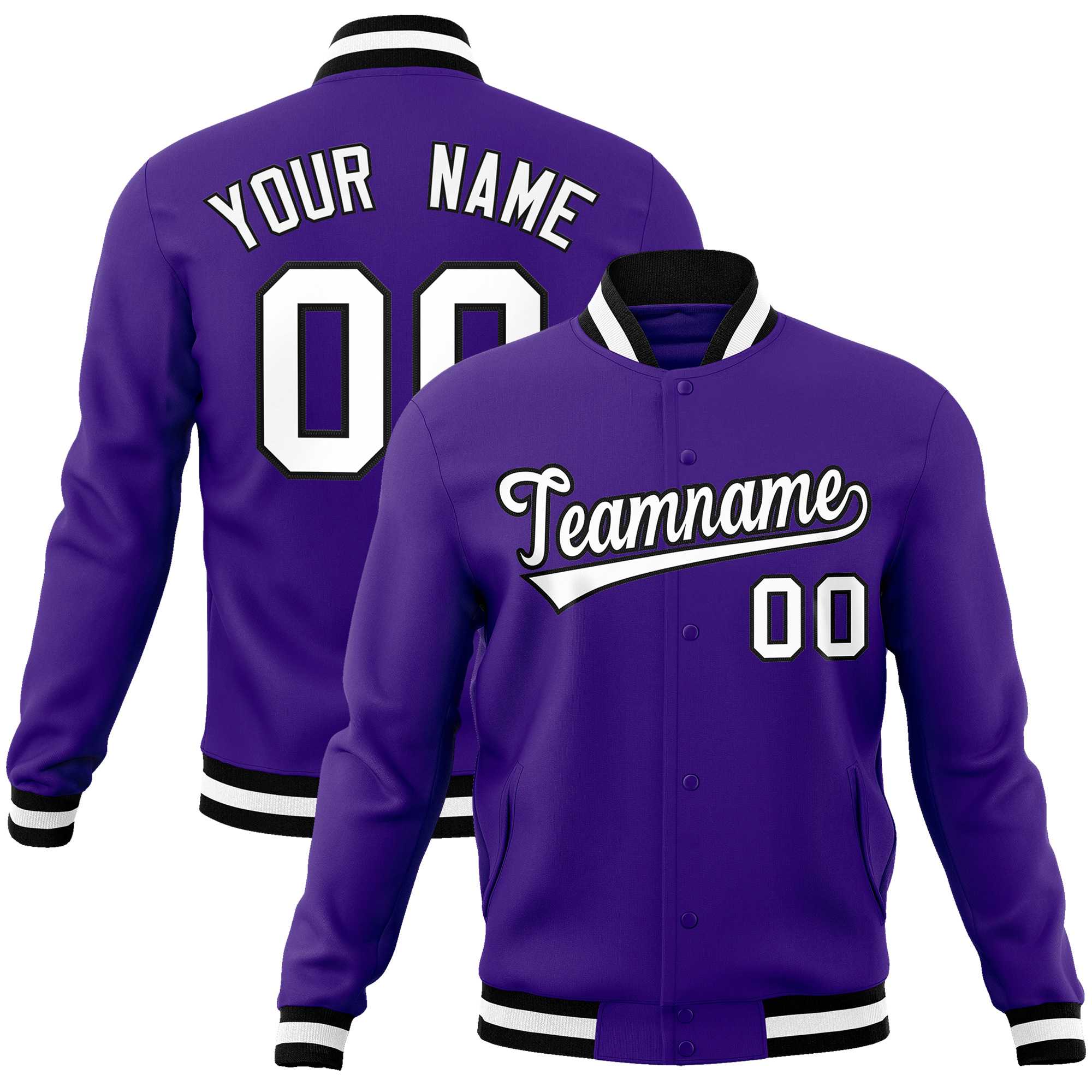 Custom Purple White-Black Classic Style Varsity Full-Snap Letterman Jacket