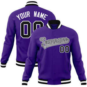 Custom Purple Gray-White Classic Style Varsity Full-Snap Letterman Jacket