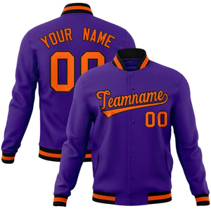 Custom Purple Orange-Black Classic Style Varsity Full-Snap Letterman Jacket